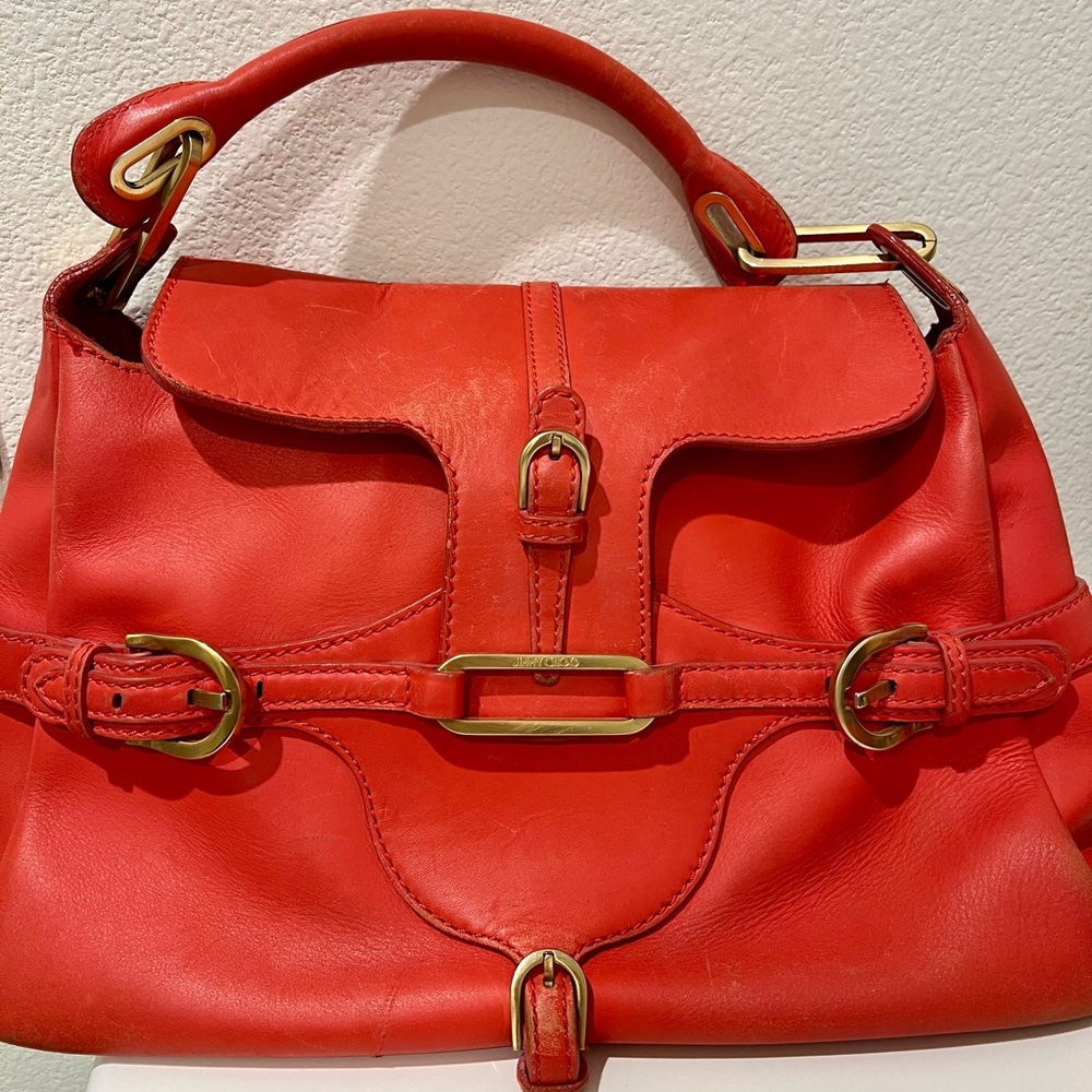 Authentic Jimmy Choo bright orange summer leather bag